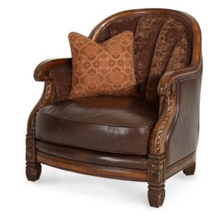 Aico Windsor Court Leather and Fabric Barrel Chair   Leather Club Chairs