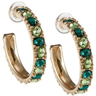 Kenneth Jay Lane Emerald Green & Lime Green Crystals Hoop Earrings for Pierced Ears Jewelry