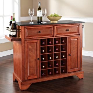 Crosley Lafayette Solid Black Granite Top Wine Island with Extended Corner Feet   Kitchen Islands and Carts