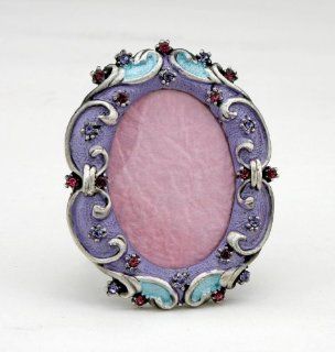 Light Blue Purple Swarovski Crystals Miniature Oval Picture Frame for 1.25 in  Luxury Frames