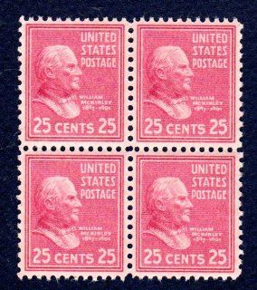Postage Stamps United States. Block of Four 25 Cents Deep Red Lilac, William McKinley, Presidential Issue Stamps, Dated 1938 54, Scott #829. 