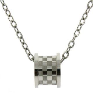 Stainless Steel Checker Design Barrel Love Foreve Pendant Necklace 22 inches by Bucasi Jewelry