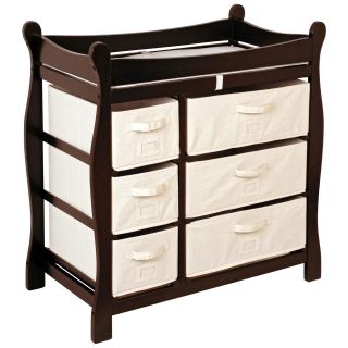 Badger Basket Espresso Sleigh Style Changing Table with 6 Baskets   Nursery Furniture