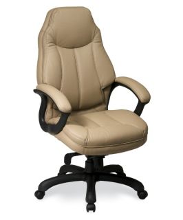 Office Star Work Smart Deluxe Oversized Executive Faux Leather Chair with Padded Arms   Tan