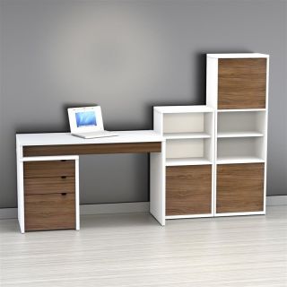 Nexera Liber T Computer Desk with Bookcase and Filing Cabinet   Large   White and Espresso   Desks