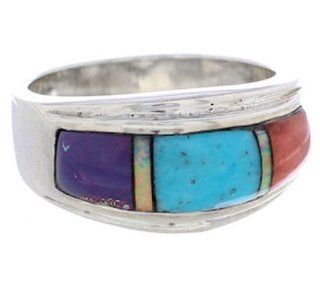 Genuine Sterling Silver Multicolor Inlay Ring Size 8 1/2 UX36162 SilverTribe Jewelry