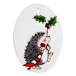 Hedgehog Oval Porcelain Ornament or Wall Decor Christmas   Christmas Pendant Ornaments