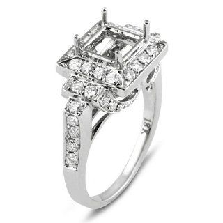 0.70 Carat (Ctw) 18k White Gold Brilliant Round Cut Diamond Vintage Antique Look Semi Mount Ladies Engagement Bridal Ring (No Center Stone) Jewelry