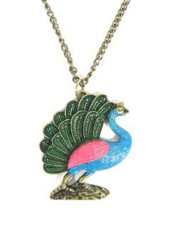 Peacock Necklace Blue Pink Vintage Exotic Bird of Paradise NE16 Art Deco Charm Pendant Fashion Jewelry Magic Metal Jewelry Jewelry