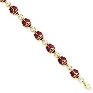 7 Inch 14k Gold Enamel & Resin Ladybug Bracelet Link Bracelets Jewelry