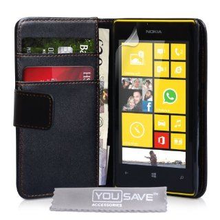 Nokia Lumia 520 Case Black PU Leather Wallet Cover Cell Phones & Accessories