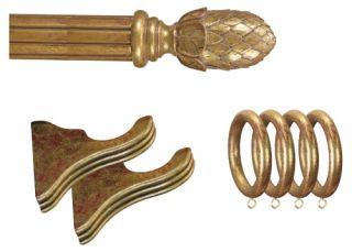 Menagerie Ready 2 in. Gilded Gold Artichoke Drapery Hardware   13 pc. Set   4 ft. Pole   Curtain Rods and Hardware