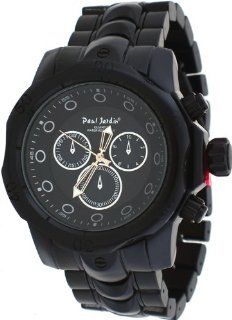 Paul Jardin #GA4223 Men's Black IP Oversized Heavy MF Metal Band Faux 3 Dial Watch Watches