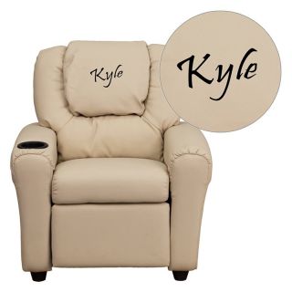 Flash Furniture Personalized Vinyl Kids Recliner with Cup Holder and Headrest   Beige   Kids Recliners