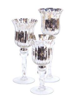 Set of 3 Victorian Inspirations Mercury Glass Goblet Pillar Candle Holders 14"   Silver Pillar Candle Holder