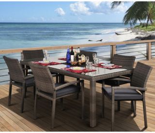 Atlantic Liberty All Weather Wicker Rectangle Patio Dining Set   Seats 6   Patio Dining Sets