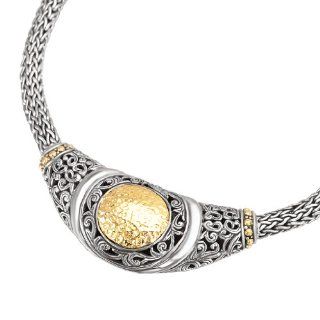 925 Silver Hammered Circle Pendant Necklace with 18k Gold Accents  18 IN Firenze Collection Jewelry