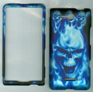 3 Blue Skull FACEPLATE PROTECTOR HARD RUBBERIZED CASE FOR LG OPTIMUS EXCEED VS840PP / LUCID 4G VS840 VERIZON PREPAID SNAP ON Cell Phones & Accessories