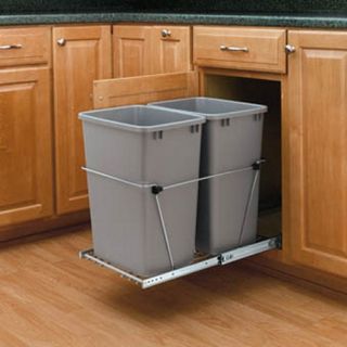Rev A Shelf Double Pull Out Full Extension Slides Chrome 35 qt. Trash Can   Kitchen Trash Cans