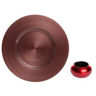 Koyal Wholesale Thanksgiving Party Table Setting with Glass Ripple Charger Plates and Napkin Rings, Brown/Red Kitchen & Dining