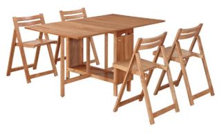 Linon Delany 5 Piece Space Saver Folding Dining Set with Self Storing Chairs   Natural   Dining Table Sets