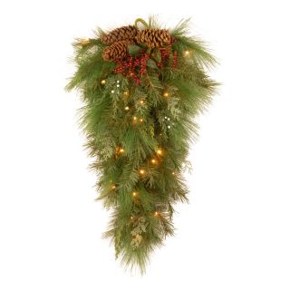 2.3 ft. White Pine Wall Pre Lit LED Teardrop Garland   Battery Operated   Christmas Swags
