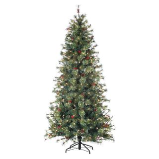 7.5 ft. Pre Lit Hard Needle Lincoln Spruce Christmas Tree with Pinecones and Red Berries   Christmas Trees