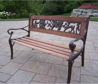 Oakland Living Animal Kiddy Cast Iron and Wood Bench in Antique Bronze Finish   Outdoor Benches