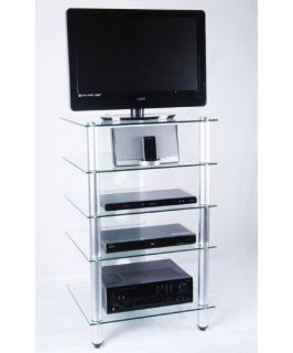RTA Home and Office T1D 137TV NEW Tier One Designs Clear Glass TV Stand/Audio Rack   TV Stands