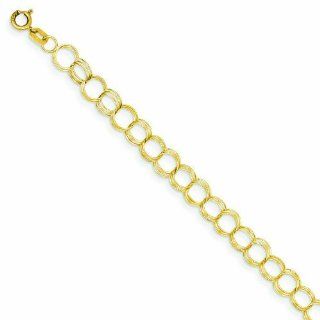 14K Gold Solid Triple Link Charm Bracelet 7 Inches Jewelry