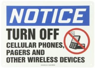 Accuform Signs MRFQ823VP Plastic Safety Sign, Legend "NOTICE TURN OFF CELLULAR PHONES, PAGERS AND OTHER WIRELESS DEVICES" with Graphic, 10" Length x 14" Width x 0.055" Thickness, Blue/Black/Red on White Industrial Warning Signs I