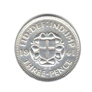 1941 U.K. Great Britain England Three Pence Coin KM#848   50% Silver 