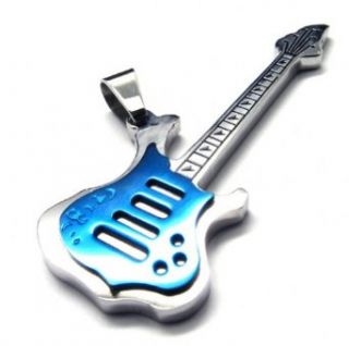 Stainless Steel Blue & Silver Guitar Design Pendant With Necklaces and Jewelry Bag at  Mens Clothing store