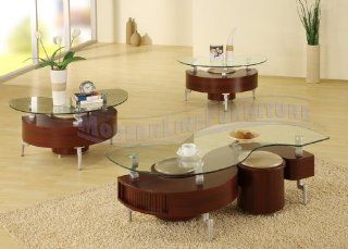 Modern Furniture Mahogany Coffee Table and Two End Tables Featuring Four Ottomans   Sarah Mahogany Coffee Table