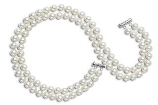 AAA 7.5 8mm White Freshwater Pearl Necklace 2 Strand 15in 16in Choker Jewelry
