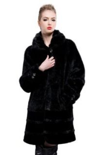 Messca Women's Ye Cena Classic Faux Beaver Fur With Mink Cashmere Long Coat Size XS Black Wool Outerwear Coats