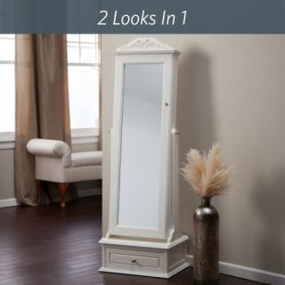 Belham Living Removable Decorative Top Locking Mirrored Cheval Jewelry Armoire   Off White   Floor Mirrors