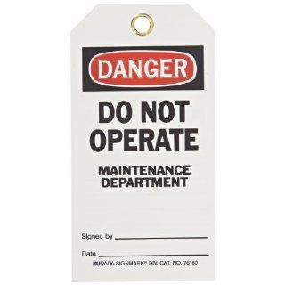 Brady 76180 3" Width x 5.75" Height, B 851 Economy Polyester, Black and Red on White 2 Sided Accident Prevention Tag, Pack of 25 Industrial Warning Signs