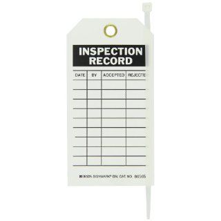 Brady 86565 3" Width x 5 3/4" Height, B 851 Economy Polyester, Black on White Inspection and Material Control Tag, Header "Inspection Record", Pack of 10 Industrial Warning Signs
