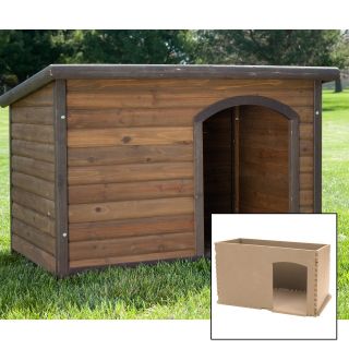 Boomer & George Medium Log Cabin Dog House with Stainless Steel Bowls and Insulation Kit   Dog Houses