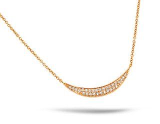 Sterling Silver Rose Gold Plated Crescent Curved Shape Pave Cz Necklace 16 Inch Jewelry