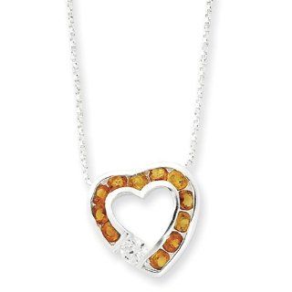 Sterling Silver Citrine & CZ Heart Slide on 18 Chain Necklace Jewelry