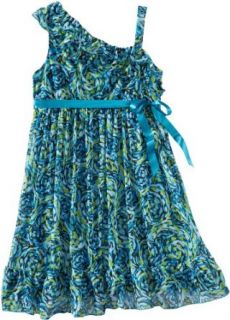 Amy Byer Girls 7 16 Plus Size Print Dress, Blue, 14.5 Clothing