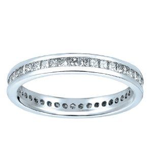 1 Carat Channel Set Princess Cut Diamond Eternity Anniversary Ring Band in 18k White Gold (size 6) Jewelry