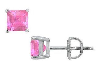 Fine Jewelry Vault SCERSQ600PSW Pink Sapphire Stud Earrings   14K White Gold   2.00 CT TGW Fine Jewelry Vault Jewelry