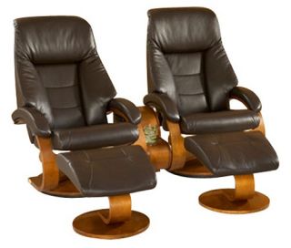 MAC Motion Oslo Collection Top Grain Leather Swivel Recliners with Ottomans and Storage Table   Espresso Brown   Home Theater Seating