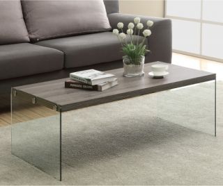 Monarch I 3054 Reclaimed Look with Tempered Glass Cocktail Table   Dark Taupe   Coffee Tables