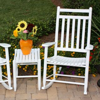 Dixie Seating Slat Rocking Chair Set with FREE Side Table   White   Outdoor Rocking Chairs