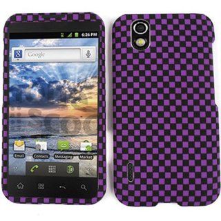Lg Marquee/ignite Ls 855 Black Purple Checkers Embossed Case Accessory Snap on Protector Cell Phones & Accessories