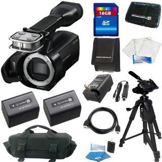 Sony NEX VG20 Interchangeable Lens HD Handycam Camcorder (Body Only) + (2Pcs)Original Sony NP FV70 Rechargeable Camcorder Battery Pack (2060mAh, 8.4V) + 16GB Deluxe Accessory Kit  Professional Camcorders  Camera & Photo